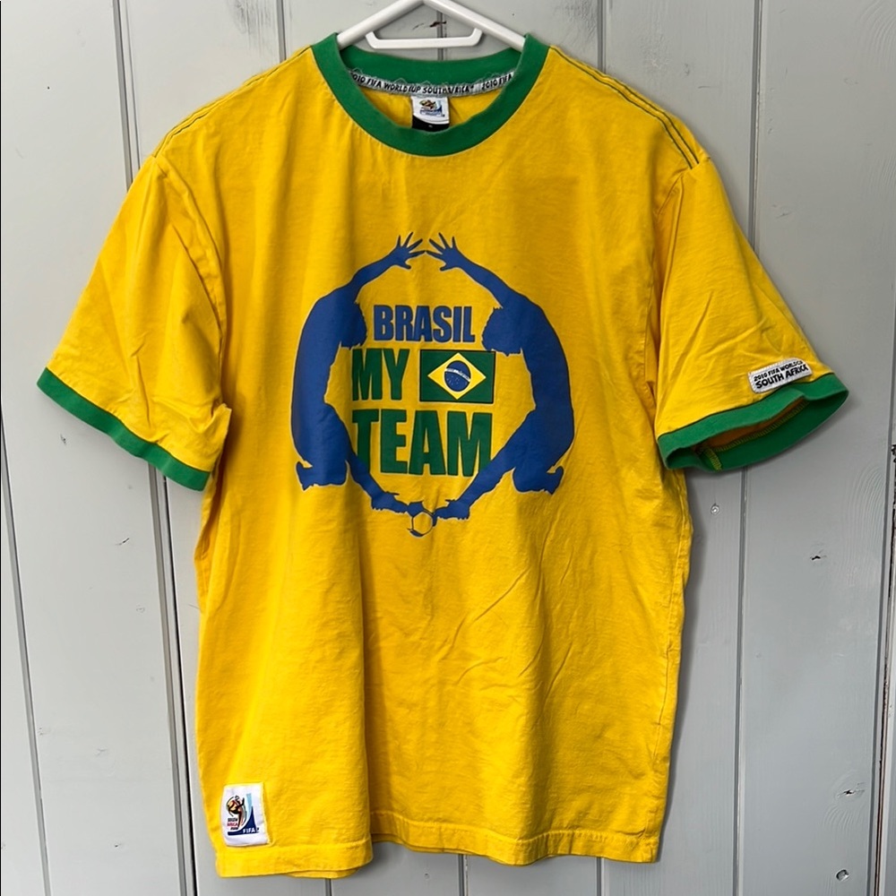 FIFA Brasil Futbol Shirt Men XL Yellow BRASIL 2010 World Cup MY TEAM Soccer Tee